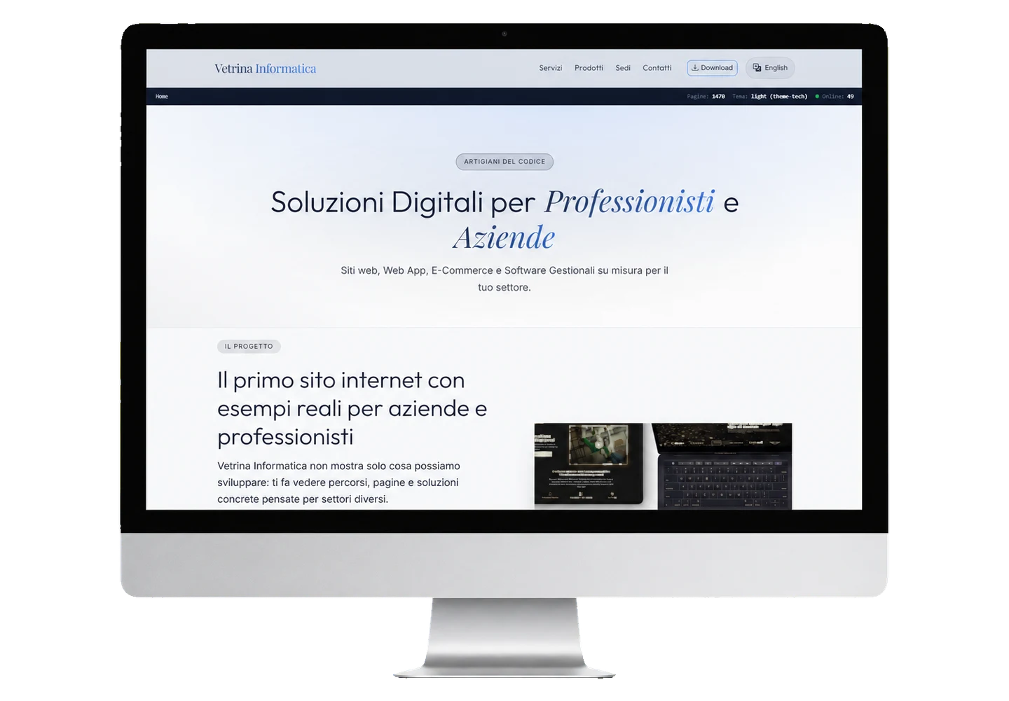 Vetrina Informatica homepage shown on an iMac-style Apple PC