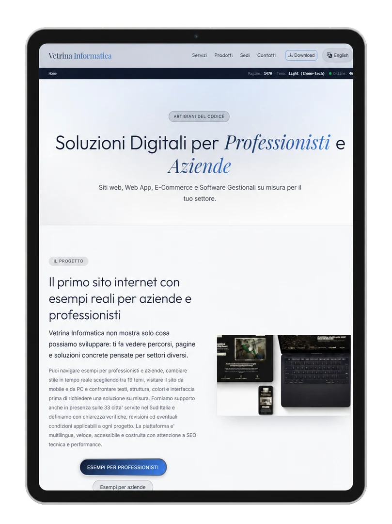 Vetrina Informatica homepage shown on a tablet