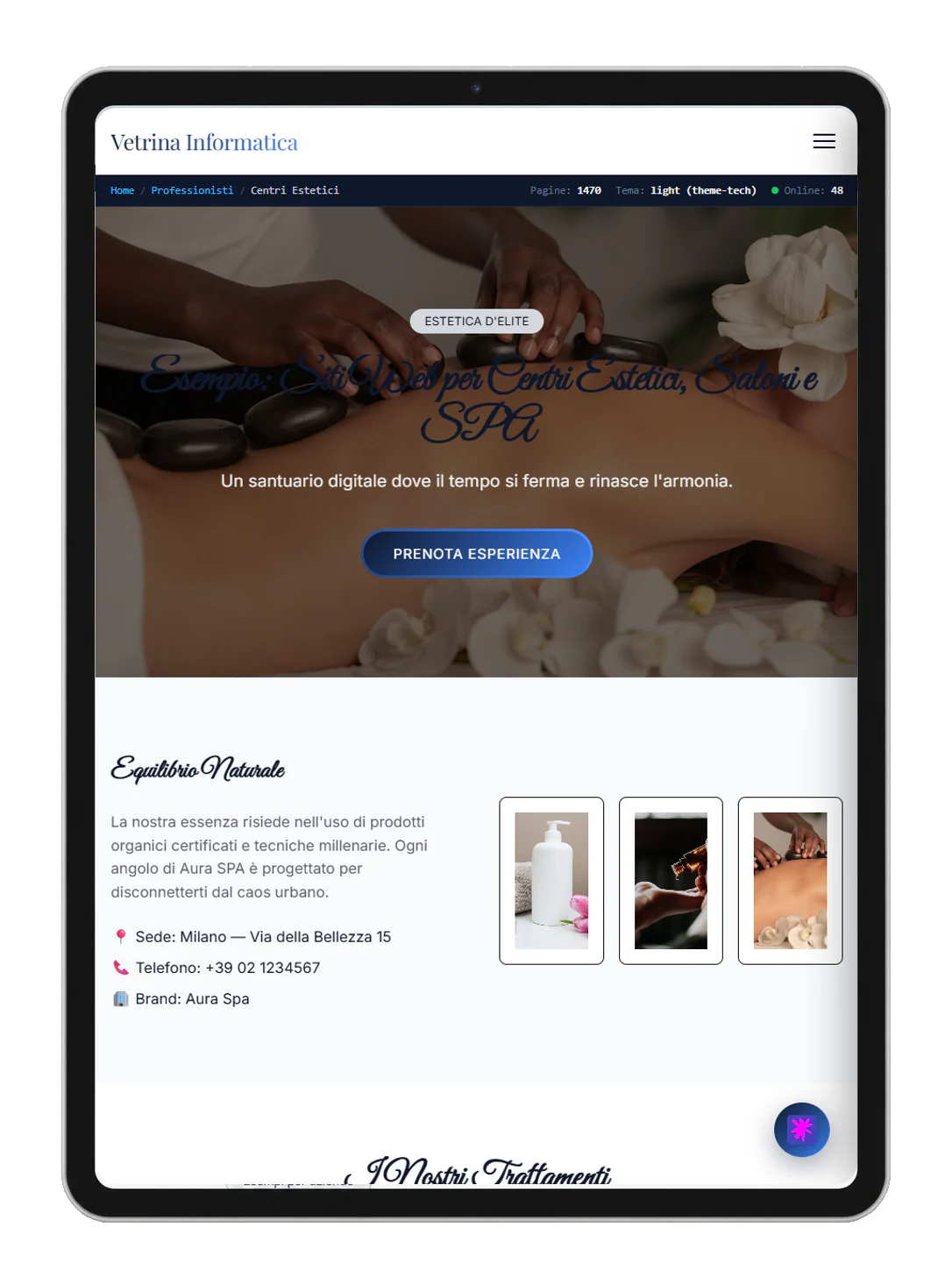 Tablet example: Beauty Centers and SPAs