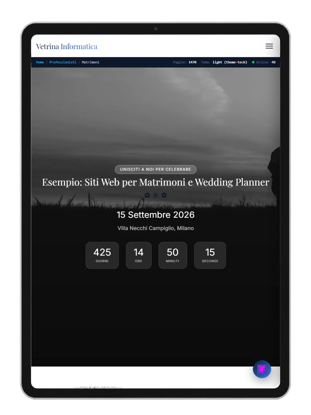 Tablet example: Weddings and Ceremonies